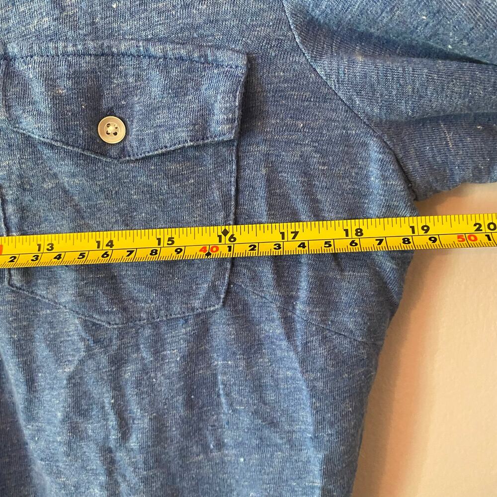 J. McLaughlin Blue Catalina Cloth Button Down Blouse 3/4 Sleeve Stretchy Medium - Picture 6 of 8